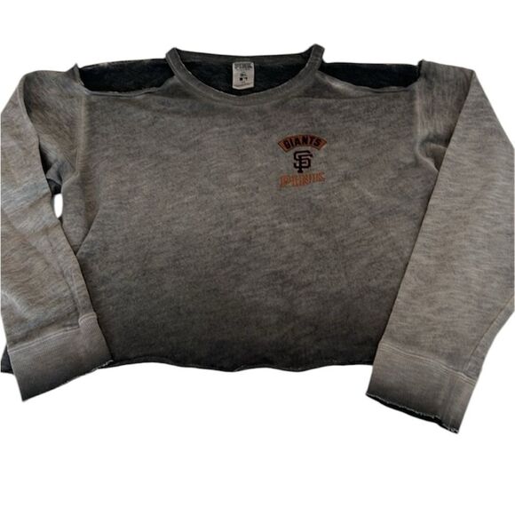 Victorias Secret SF giants szM distressed cropped cold shoulder sweatshirt EUC - Picture 1 of 11